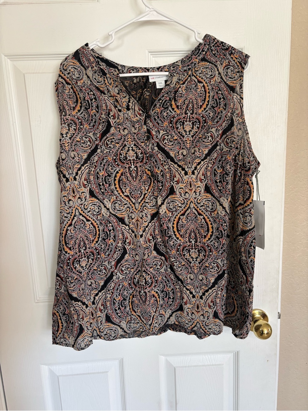 Liz Claiborne XXL Black Paisley Sleeveless Blouse NWT